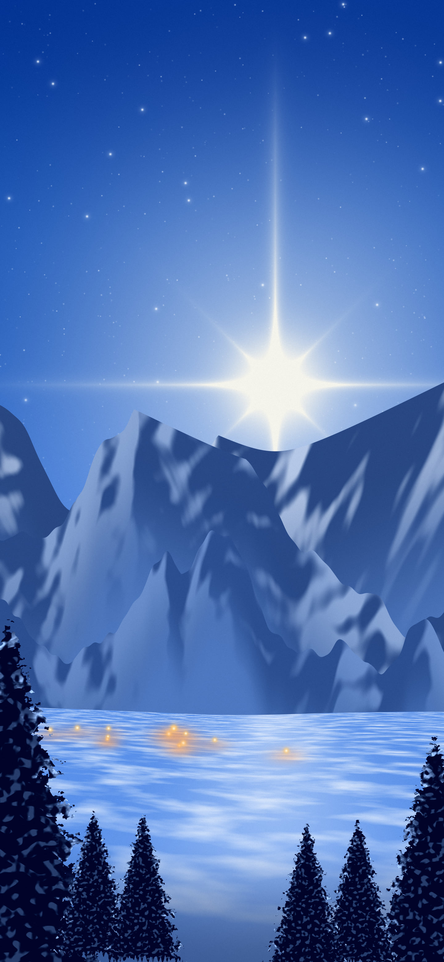 Blue Christmas Star over Mountains wallpaper for iPhone and Android