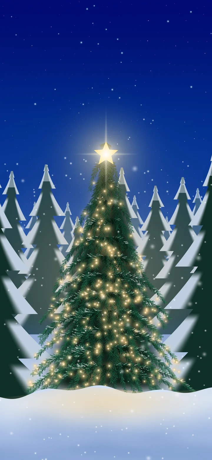 Blue Christmas Tree in a Snowy Forest wallpaper for iPhone and Android