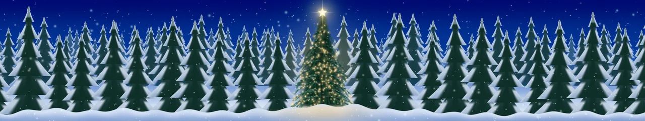 Blue Christmas Tree in a Snowy Forest triple monitor wallpaper, 7680 × 1440