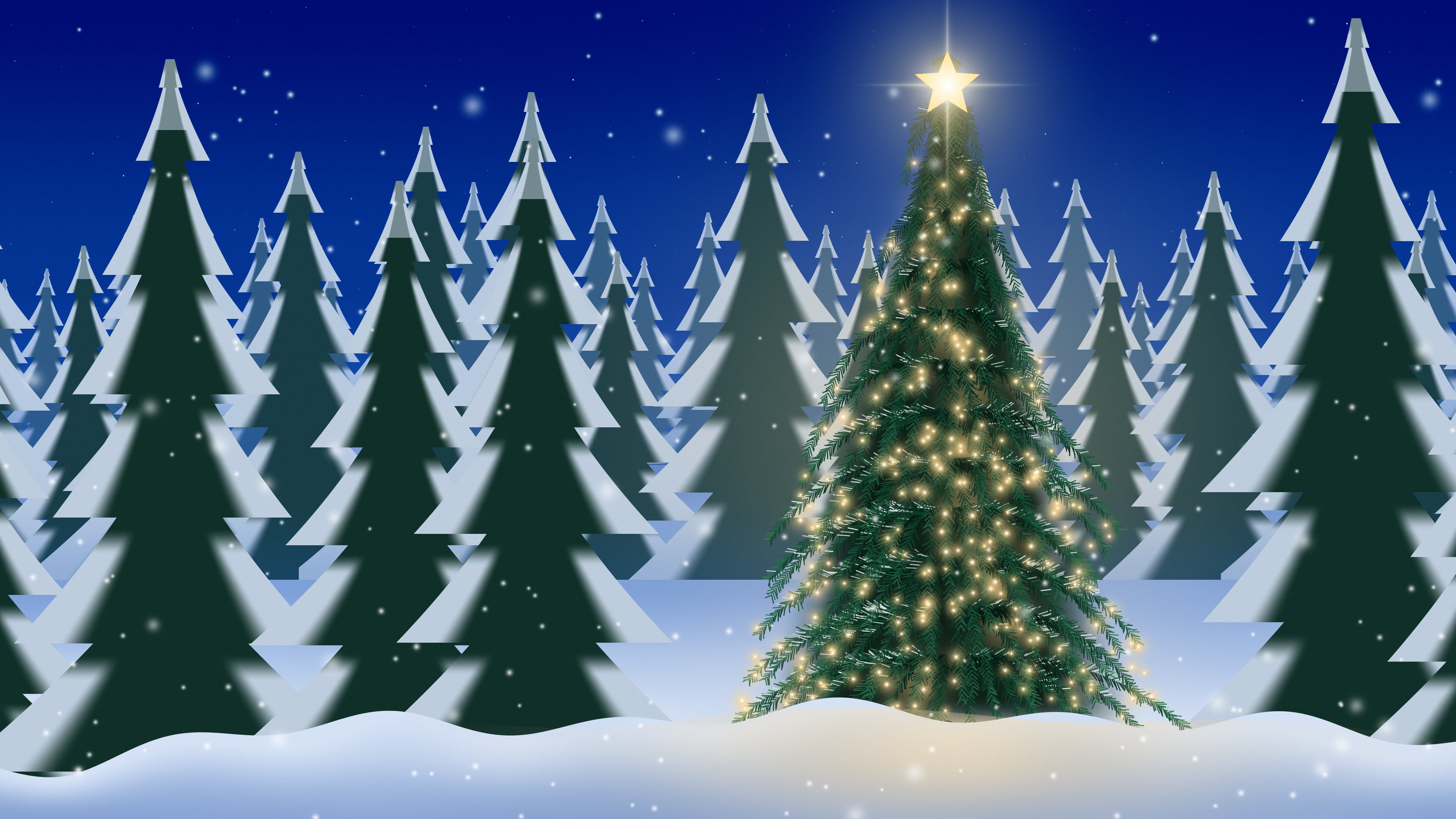 Blue Christmas Tree in a Snowy Forest desktop wallpaper in 4K