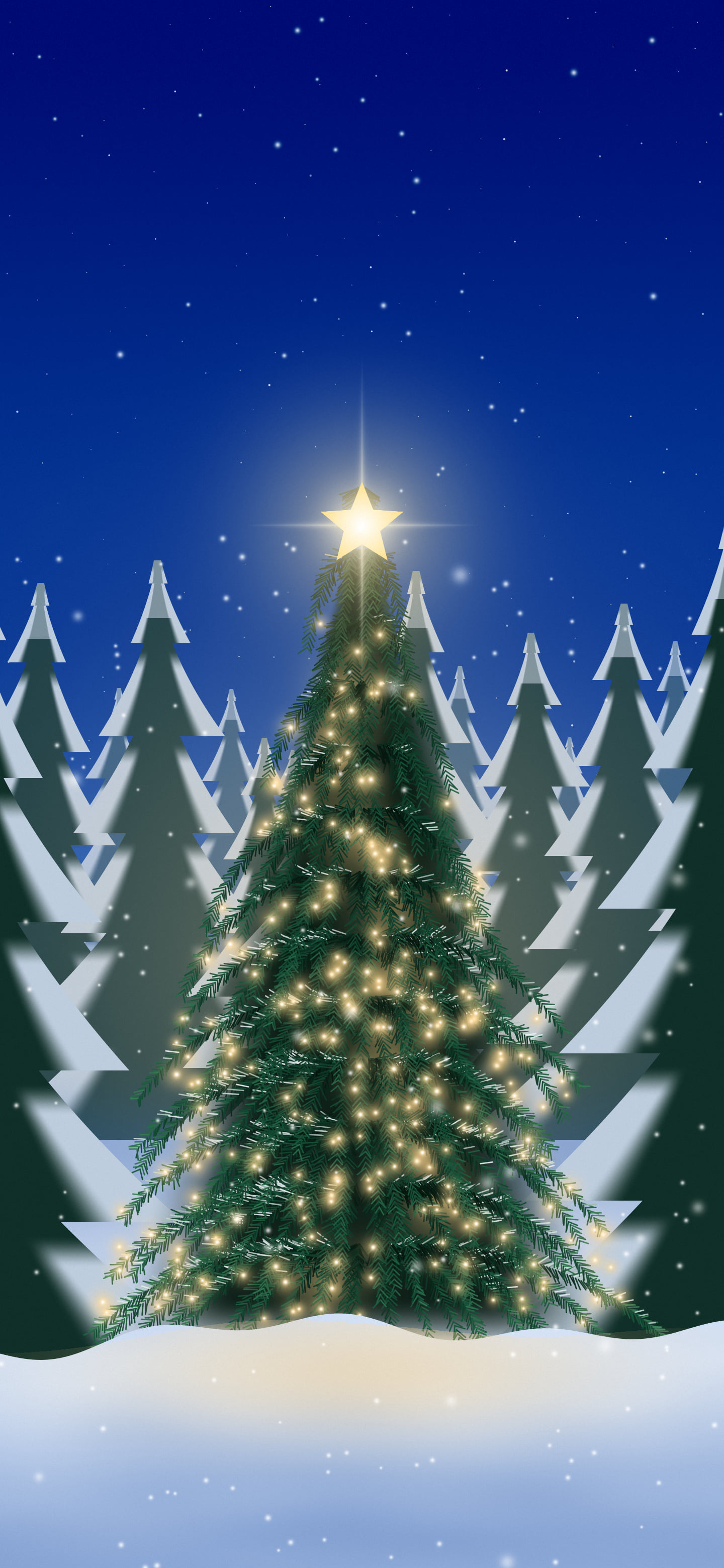 Blue Christmas Tree in a Snowy Forest wallpaper for iPhone and Android