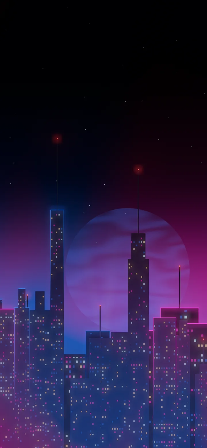 Blue Cyberpunk Skyline wallpaper for iPhone and Android