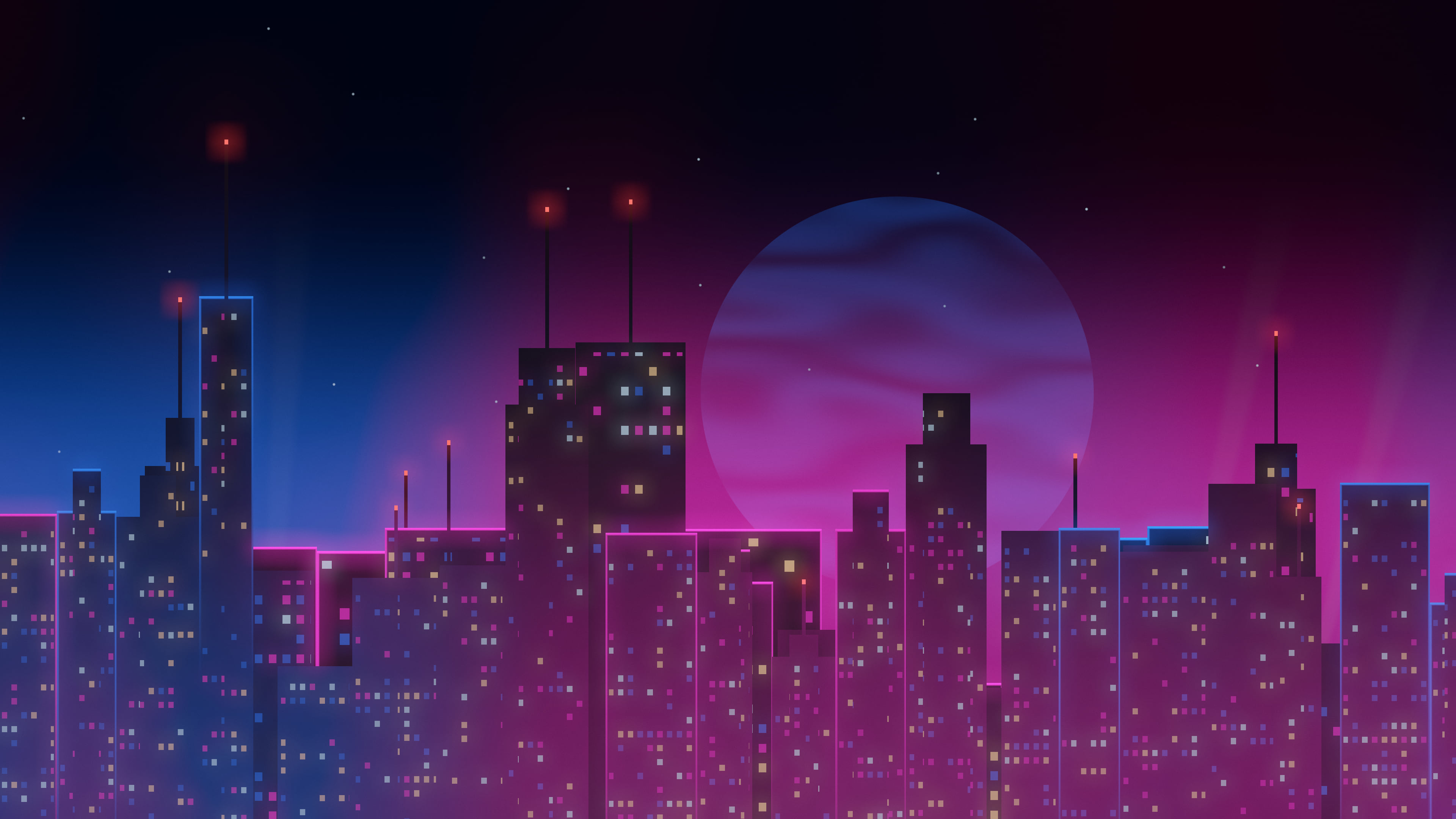 Blue Cyberpunk Skyline desktop wallpaper in 4K