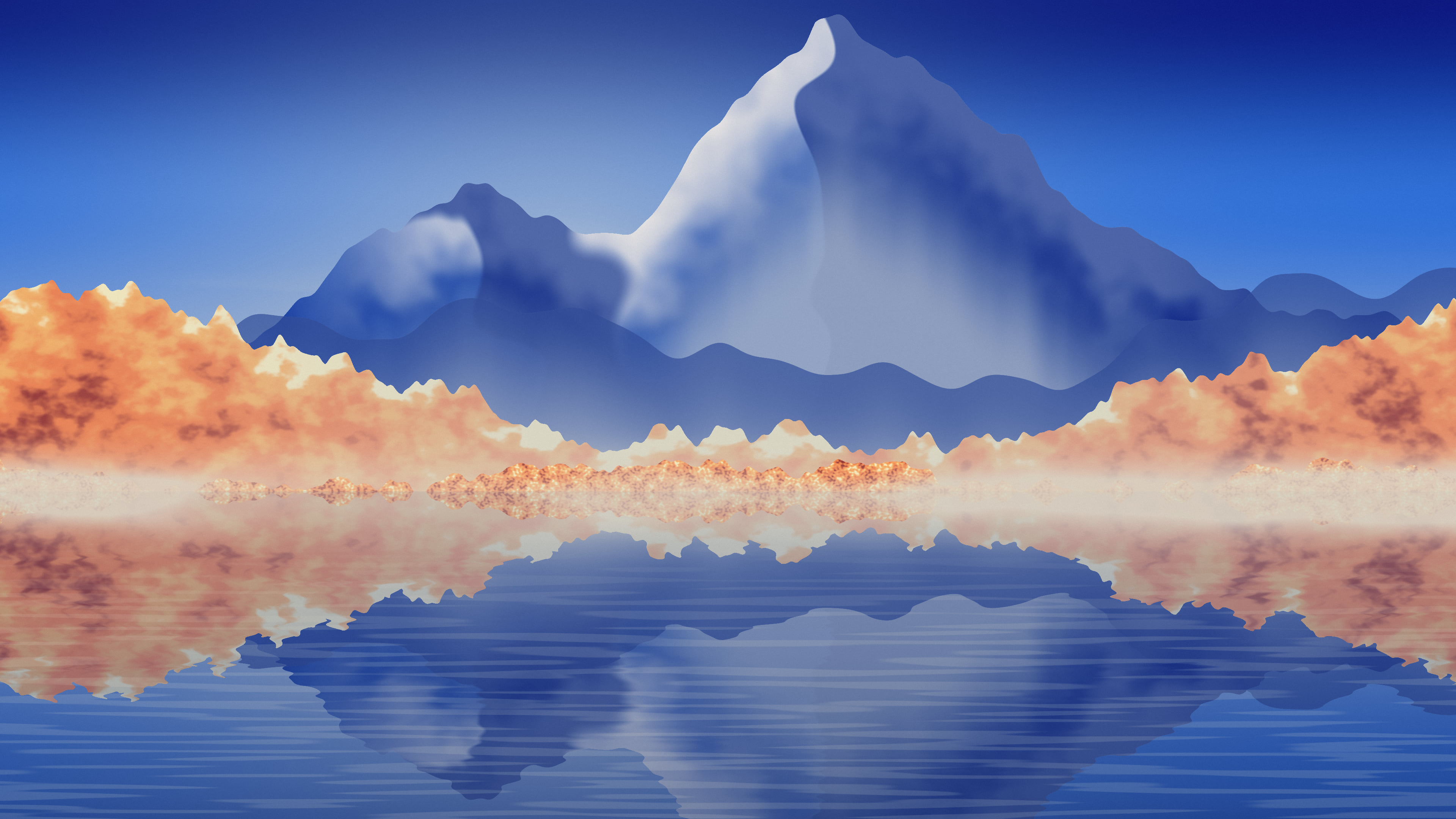 Blue Fall Mountain Lake desktop wallpaper in 4K