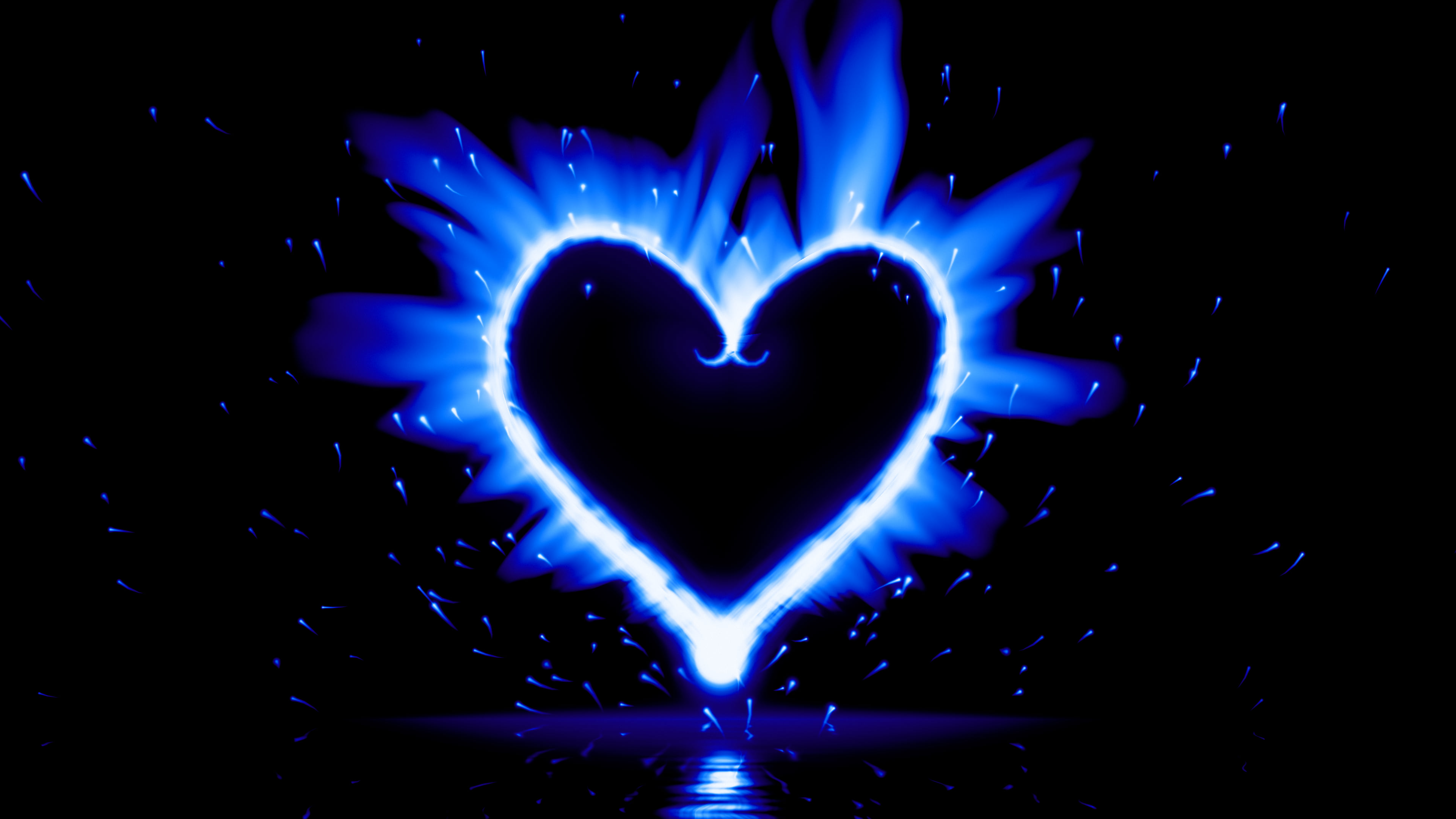 Blue Fire Heart desktop wallpaper in 4K