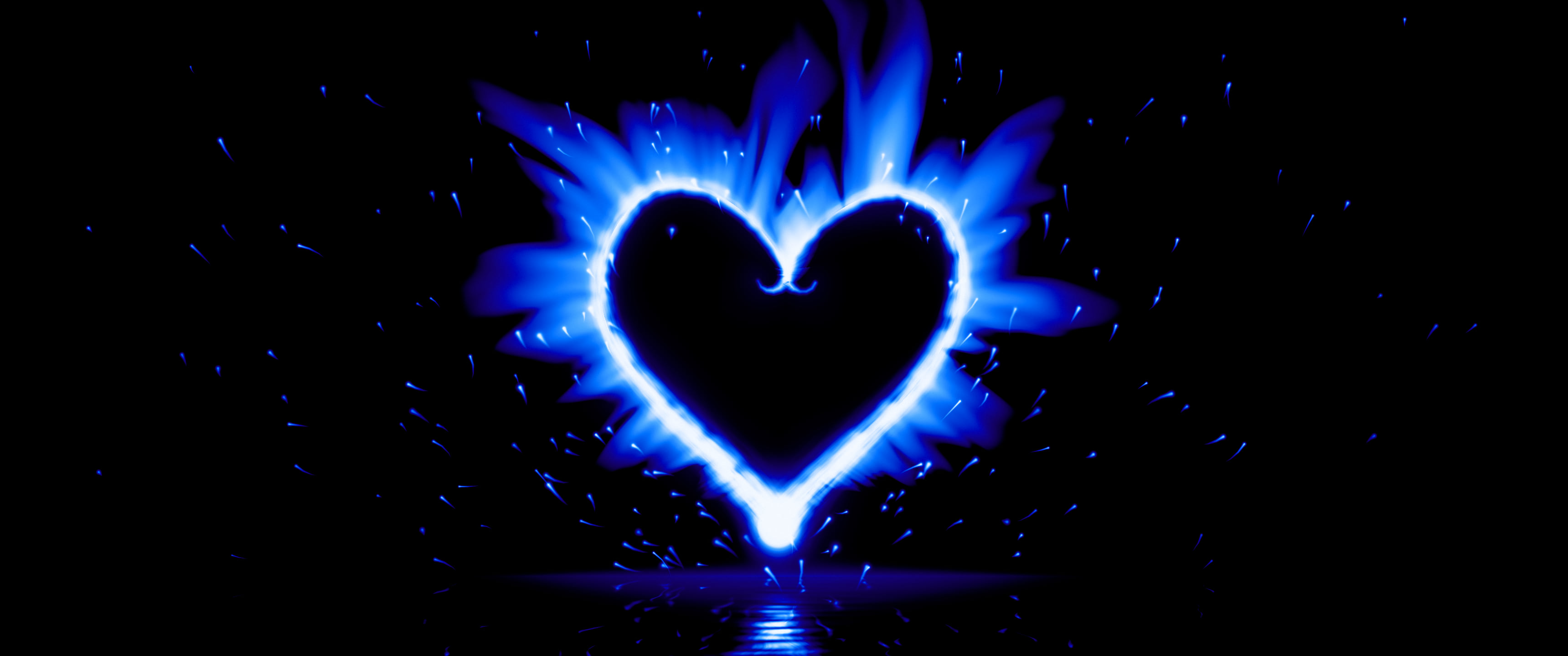 Blue Fire Heart ultrawide wallpaper, 3440 × 1440