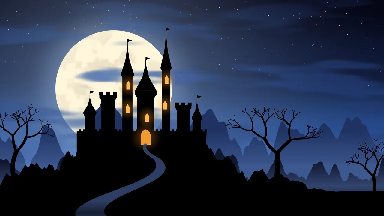 Blue Haunted Castle desktop wallpaper in 4K