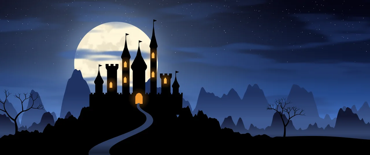 Blue Haunted Castle ultrawide wallpaper, 3440 × 1440