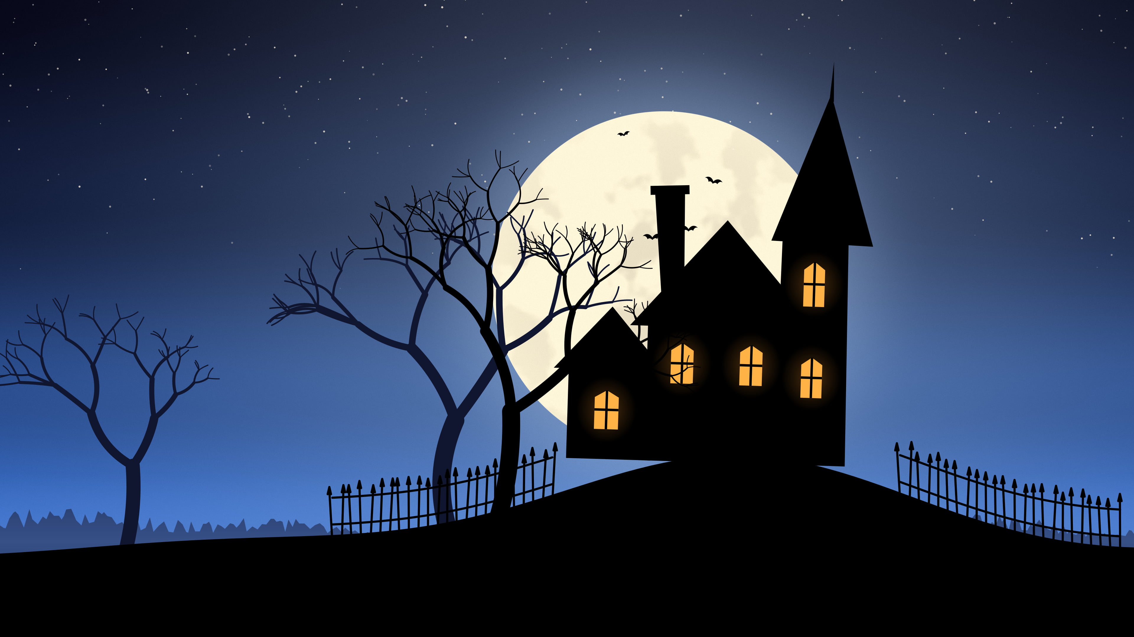 Blue Haunted House desktop wallpaper in 4K