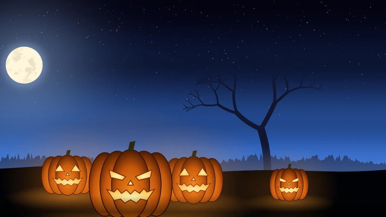 Blue Jack O Lantern Pumpkins desktop wallpaper in 4K