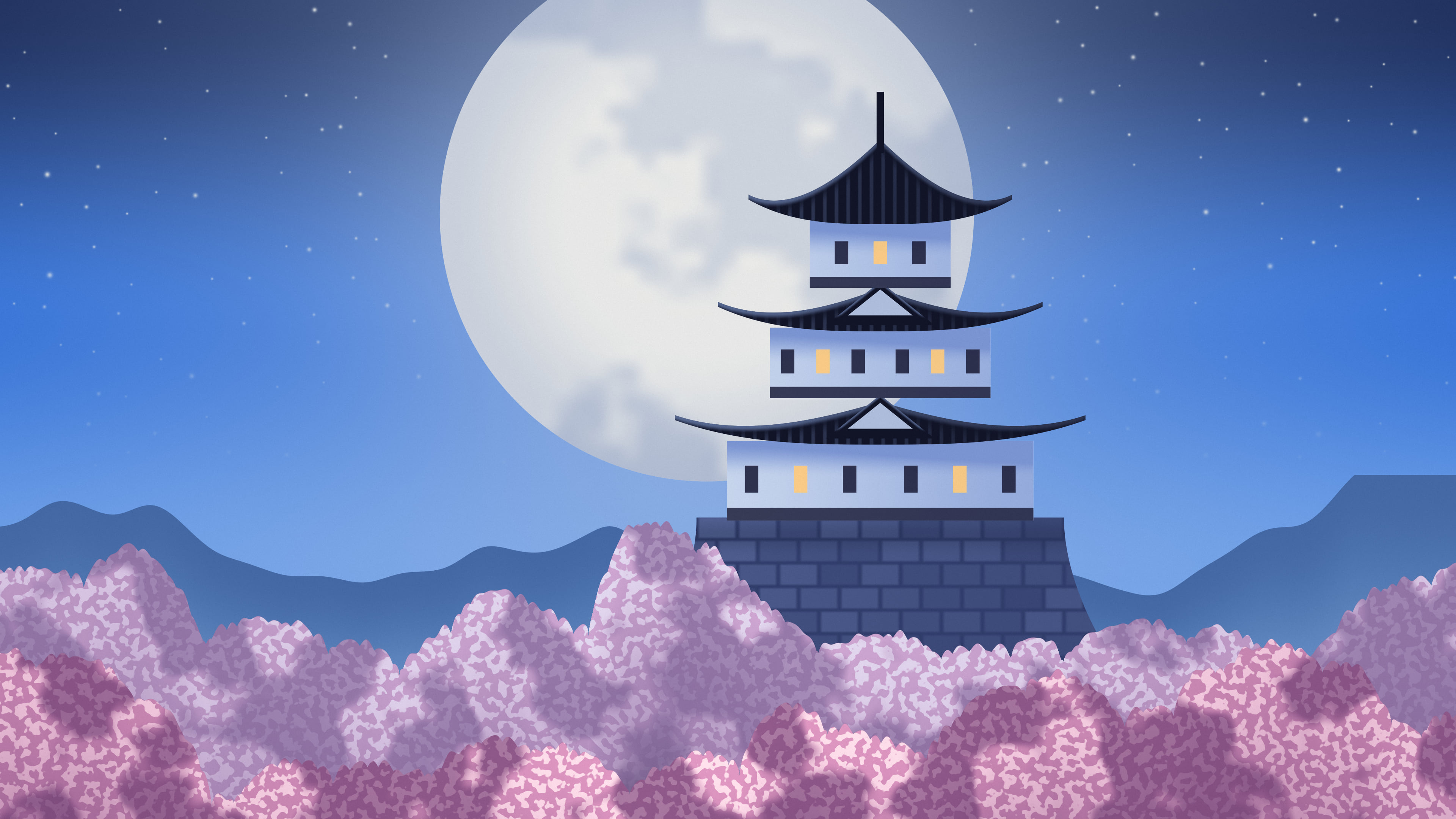Blue Japanese Castle desktop wallpaper in 4K
