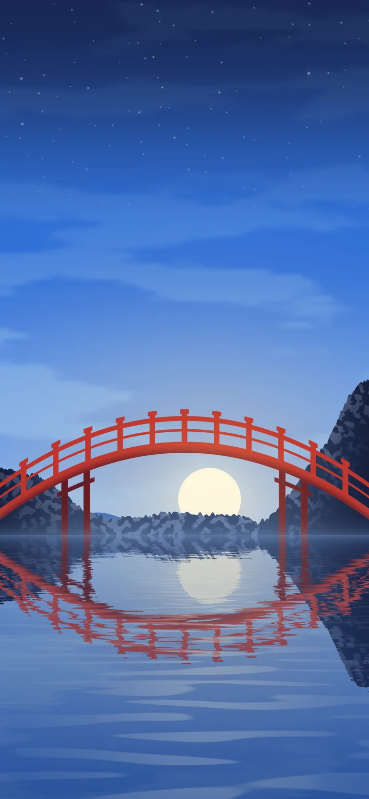 Blue Japanese Garden Bridge wallpaper for iPhone and Android