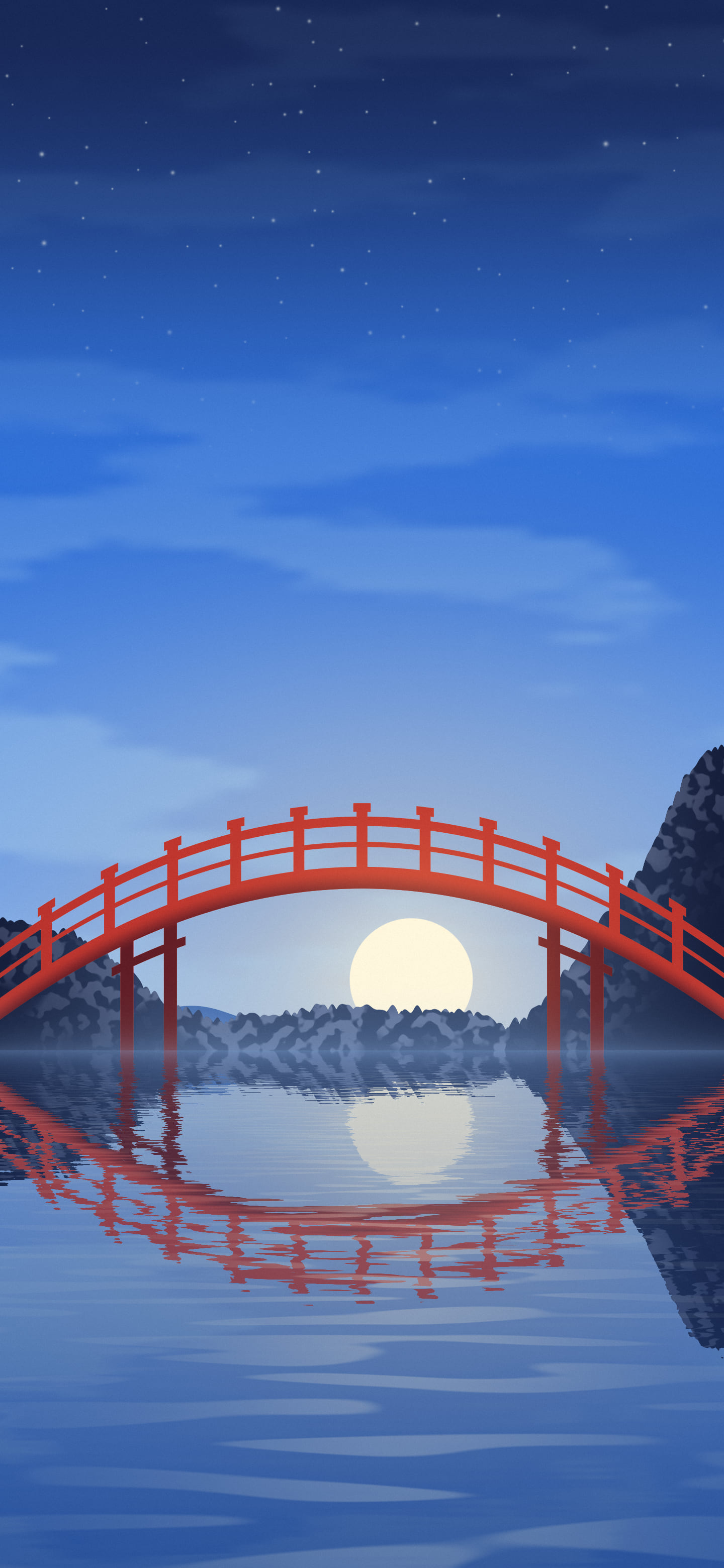 Blue Japanese Garden Bridge wallpaper for iPhone and Android