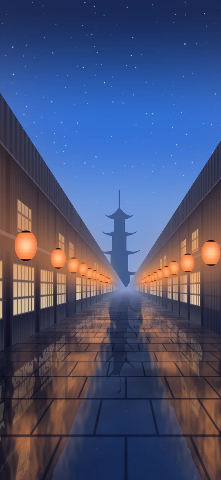 Blue Japanese Lantern Street wallpaper for iPhone and Android