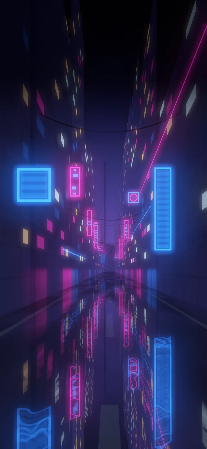 Blue Neon City Street wallpaper for iPhone and Android