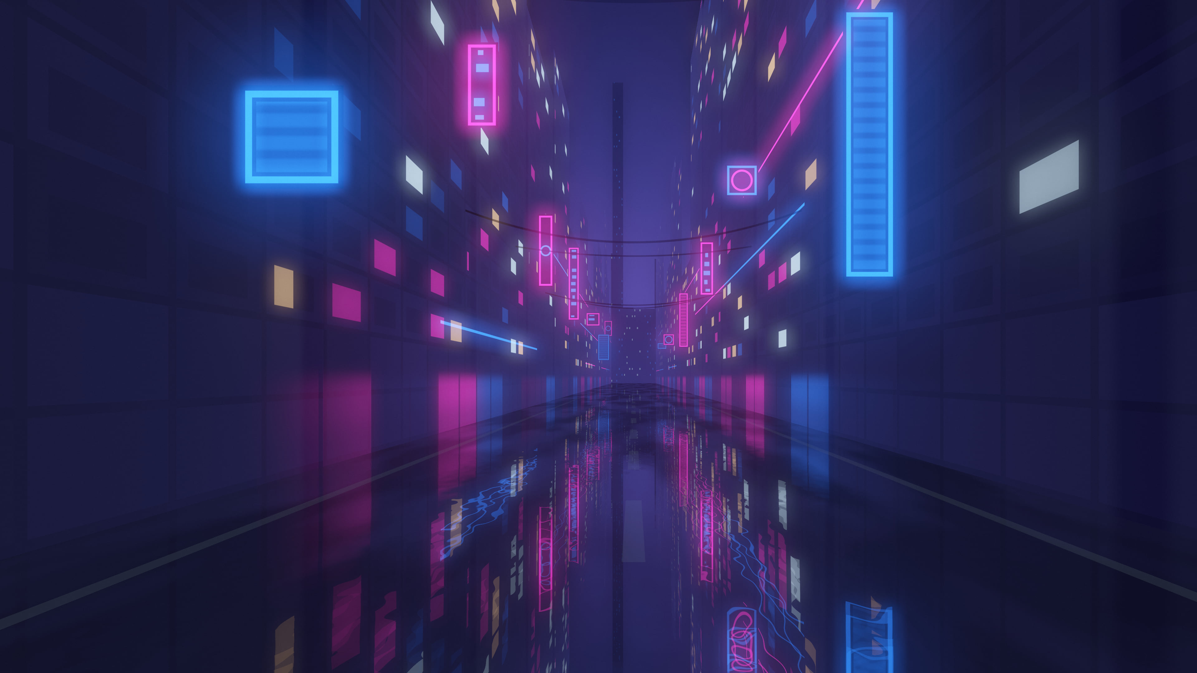 Blue Neon City Street desktop wallpaper in 4K