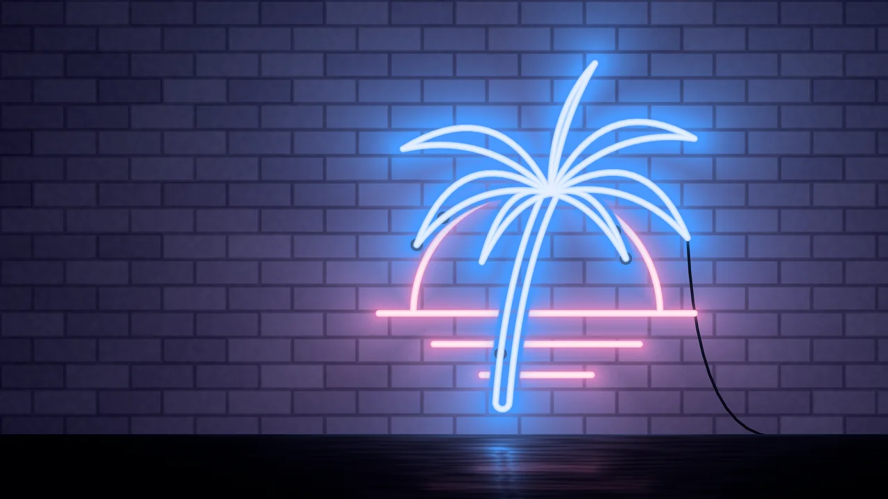 Blue Neon Palm Tree desktop wallpaper in 4K