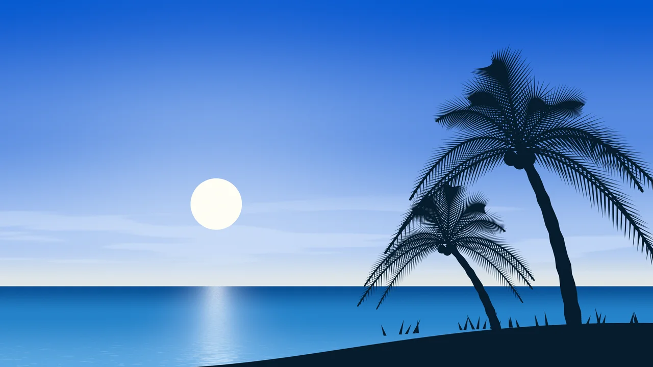 Blue Palm Tree Beach desktop wallpaper in 4K