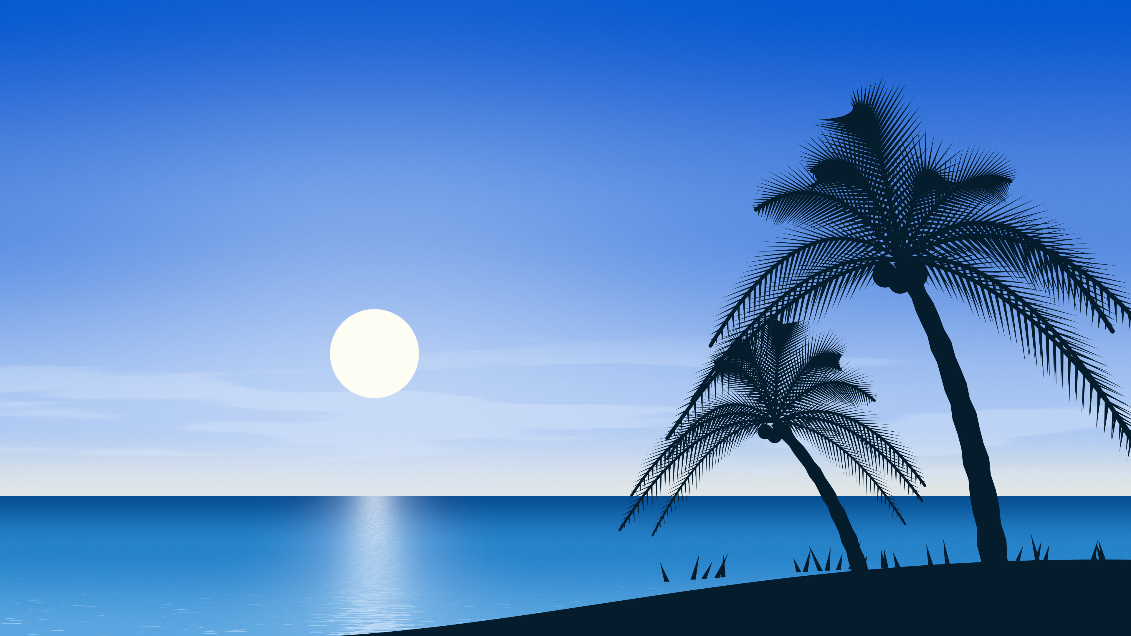 Blue Palm Tree Beach desktop wallpaper in 4K