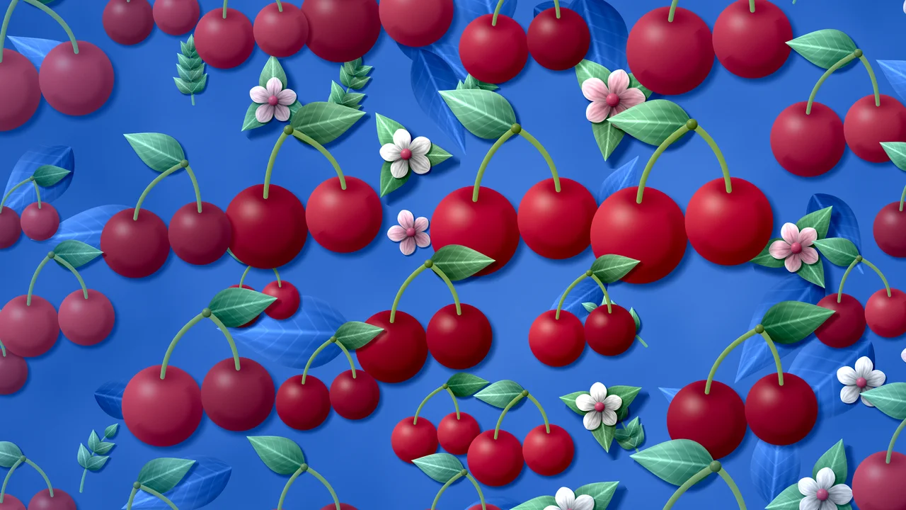 Blue Paper Cherry Pattern desktop wallpaper in 4K