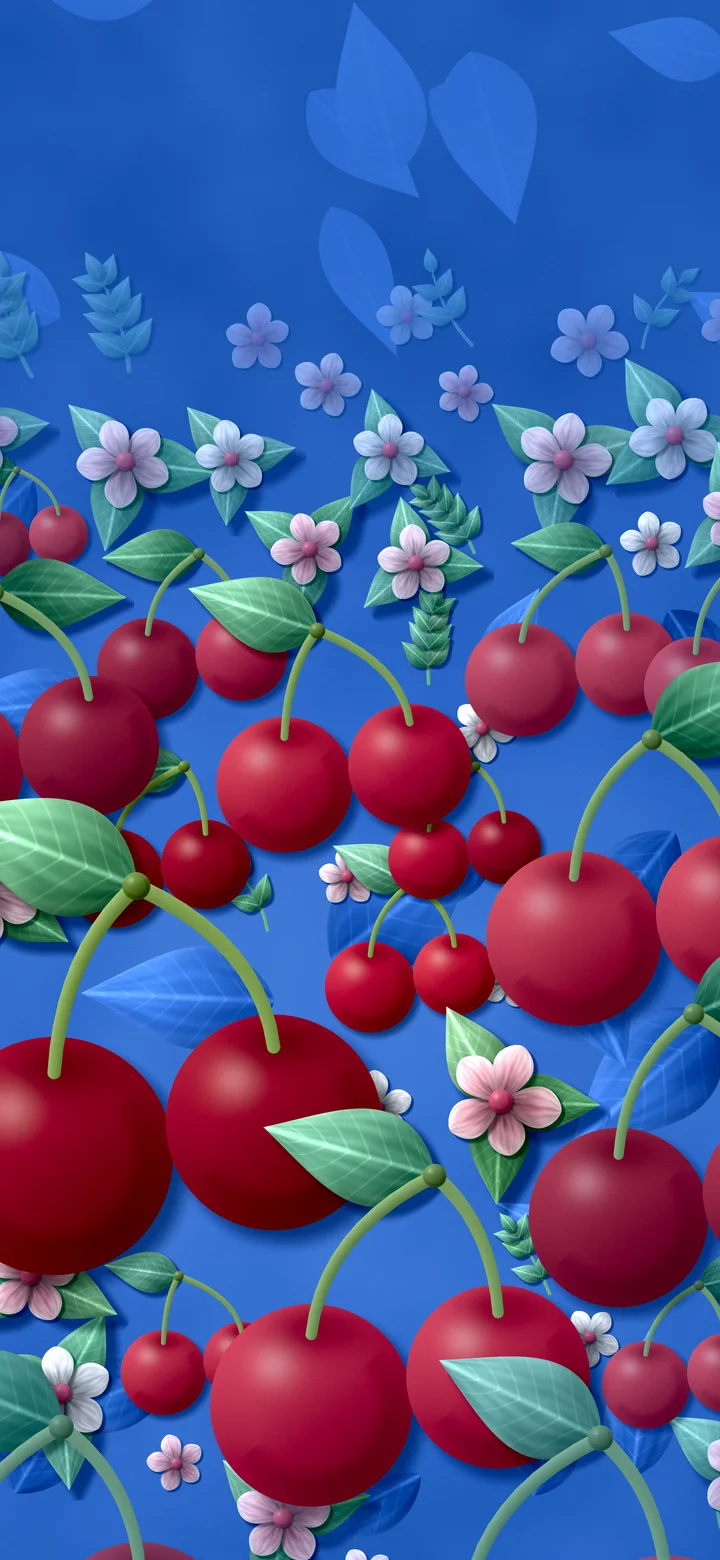 Blue Paper Cherry Pattern wallpaper for iPhone and Android