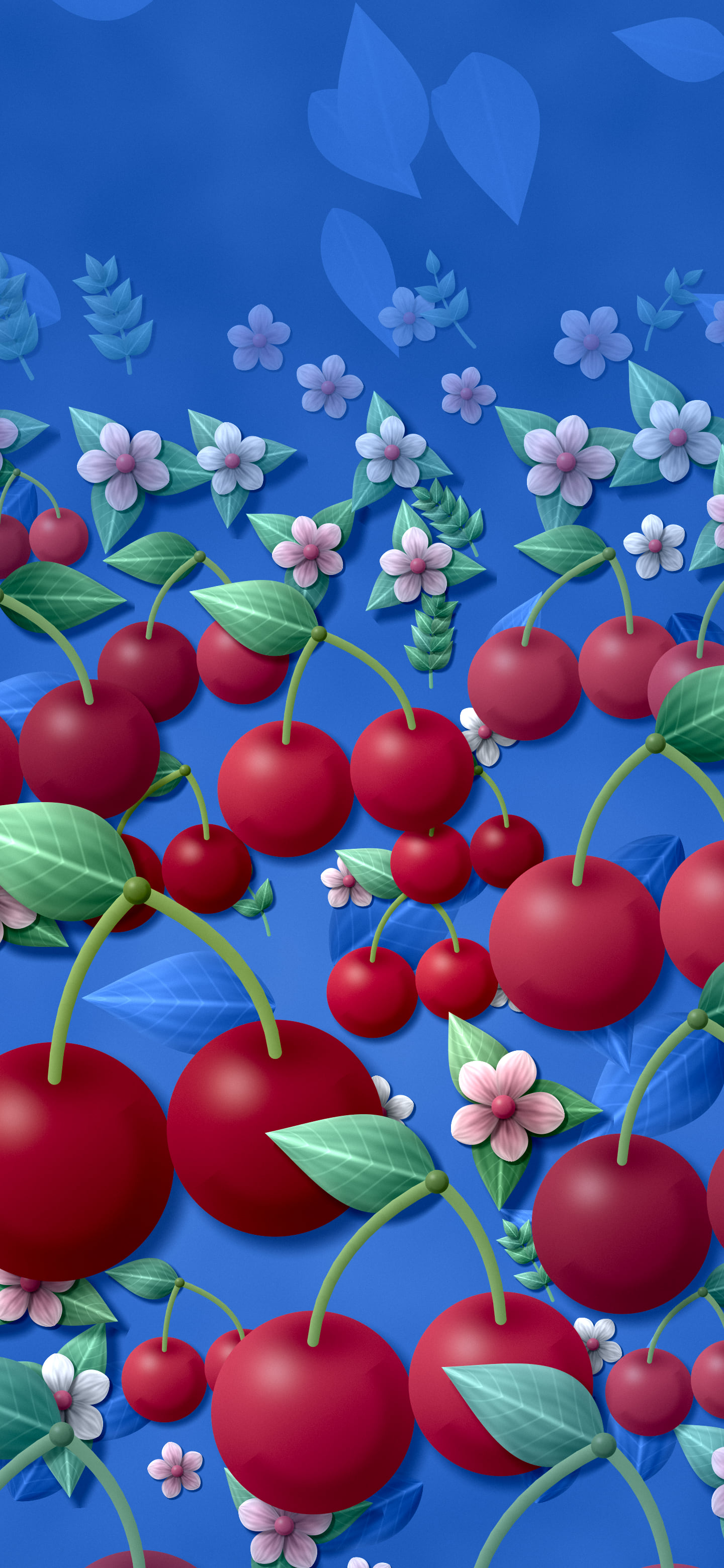 Blue Paper Cherry Pattern wallpaper for iPhone and Android