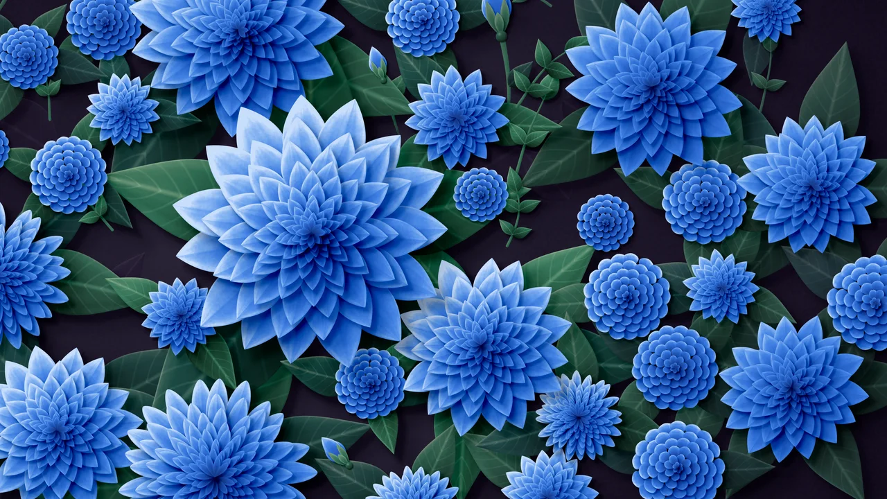 Blue Paper Dahlias desktop wallpaper in 4K