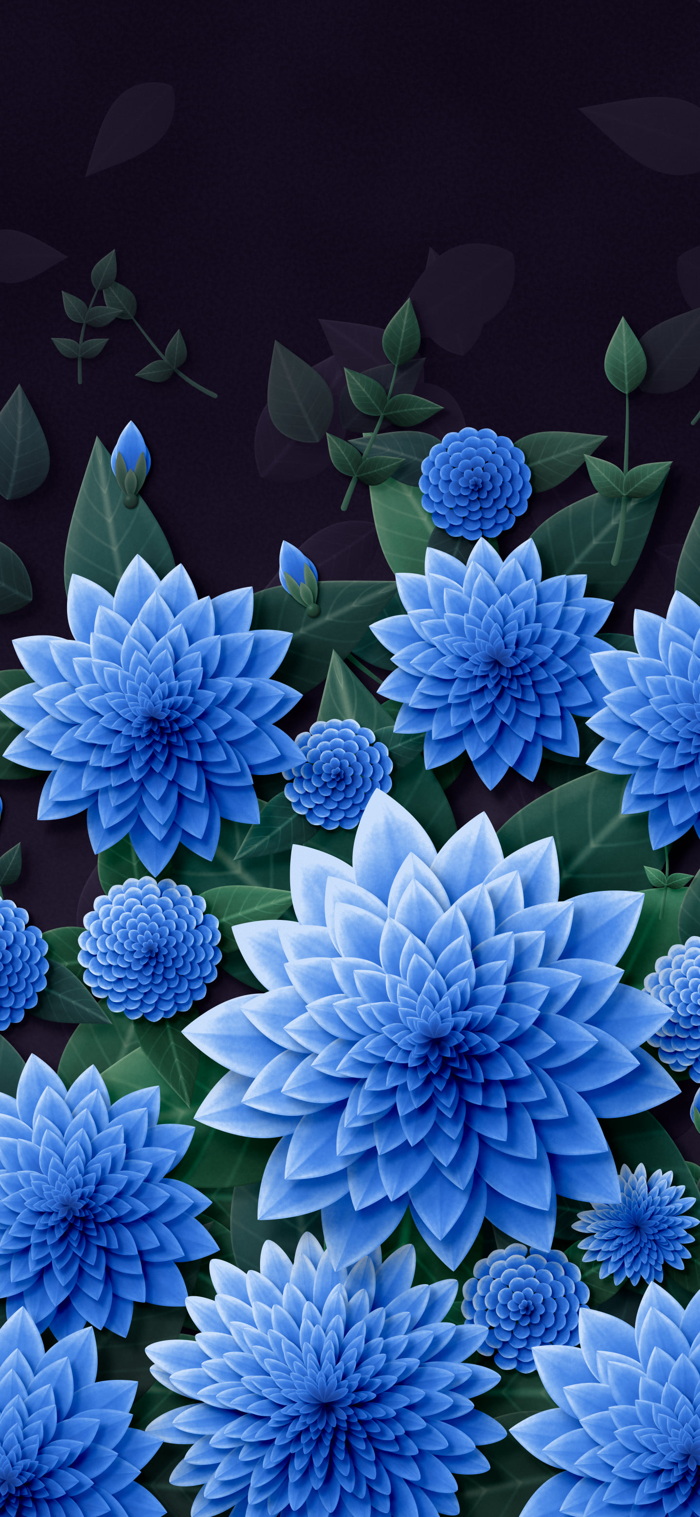Blue Paper Dahlias wallpaper for iPhone and Android