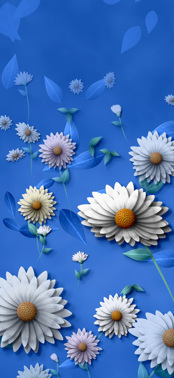 Blue Paper Daisy Pattern wallpaper for iPhone and Android