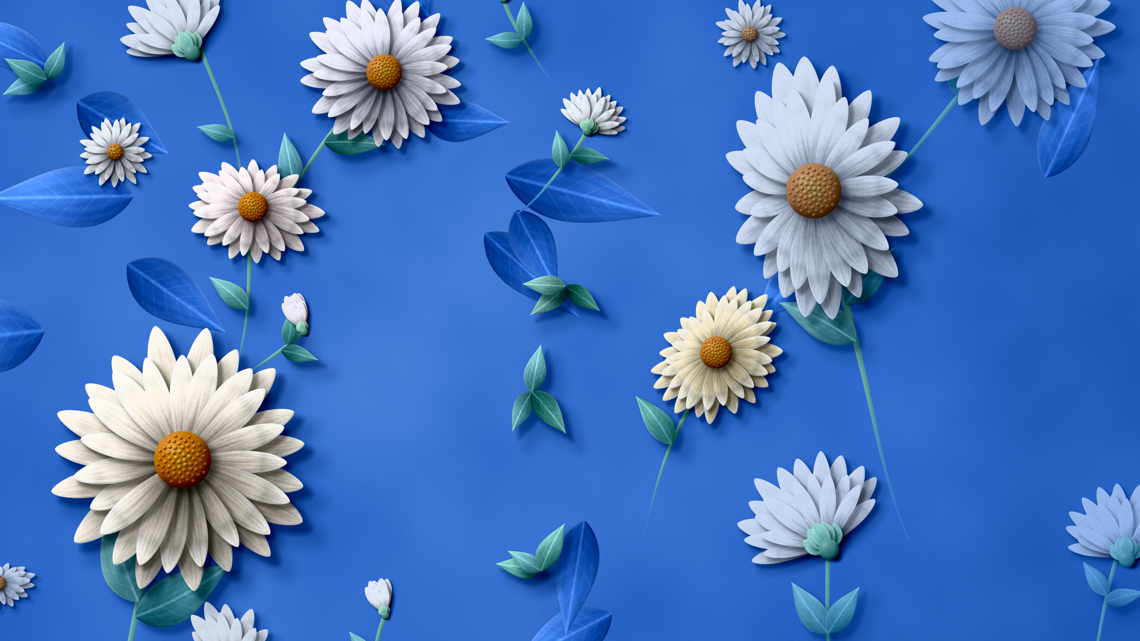 Blue Paper Daisy Pattern desktop wallpaper in 4K