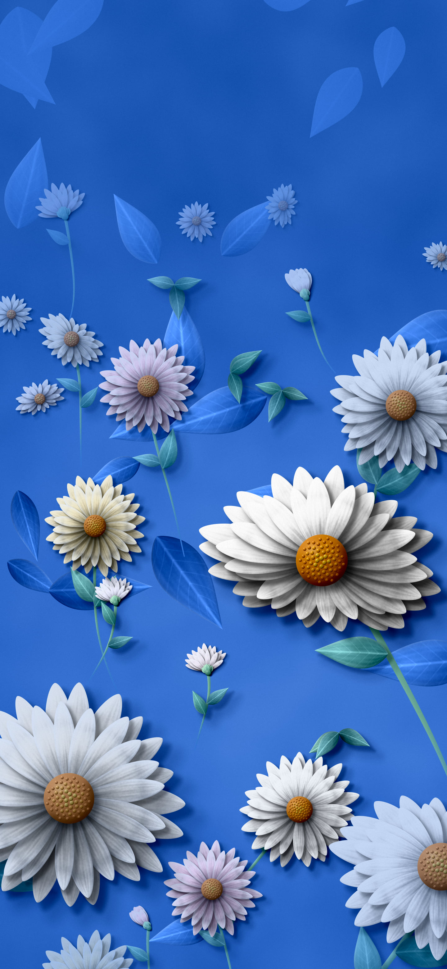 Blue Paper Daisy Pattern wallpaper for iPhone and Android