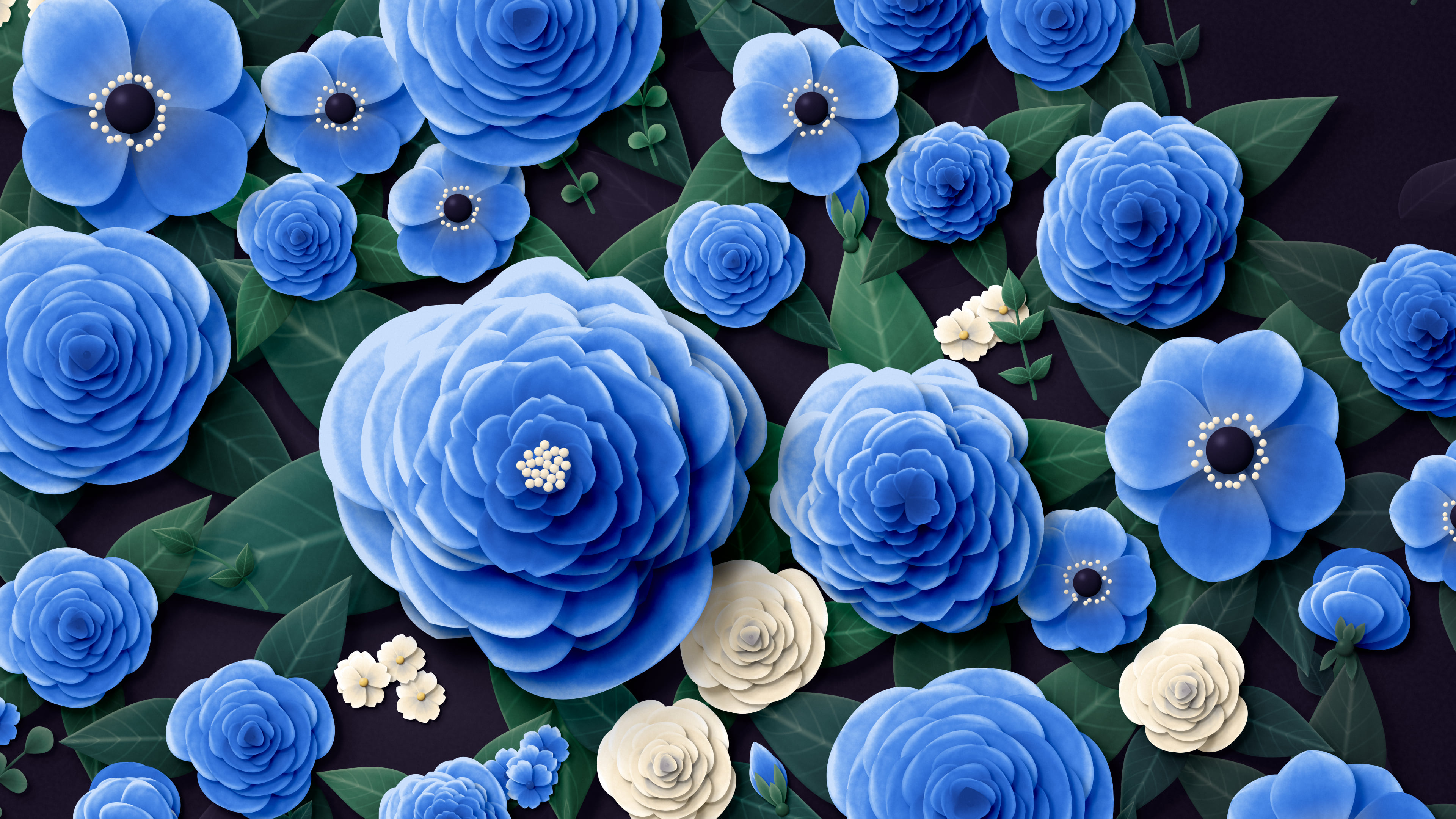 Blue Paper Flower Garden desktop wallpaper in 4K