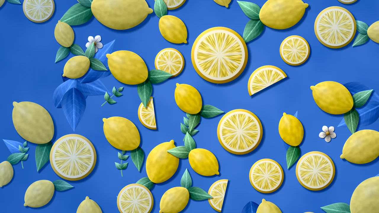 Blue Paper Lemon Pattern desktop wallpaper in 4K