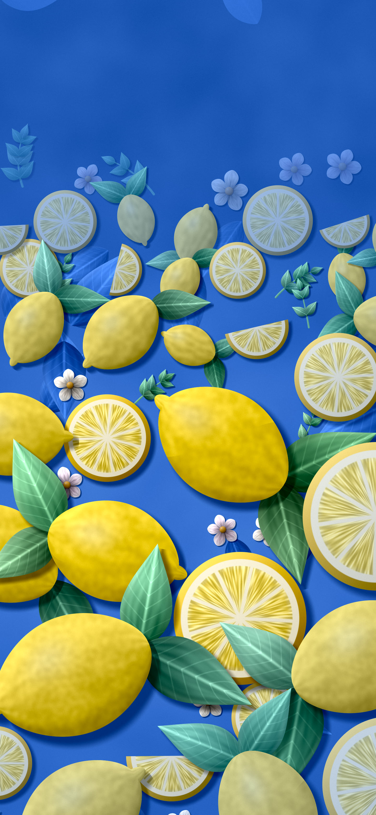 Blue Paper Lemon Pattern wallpaper for iPhone and Android