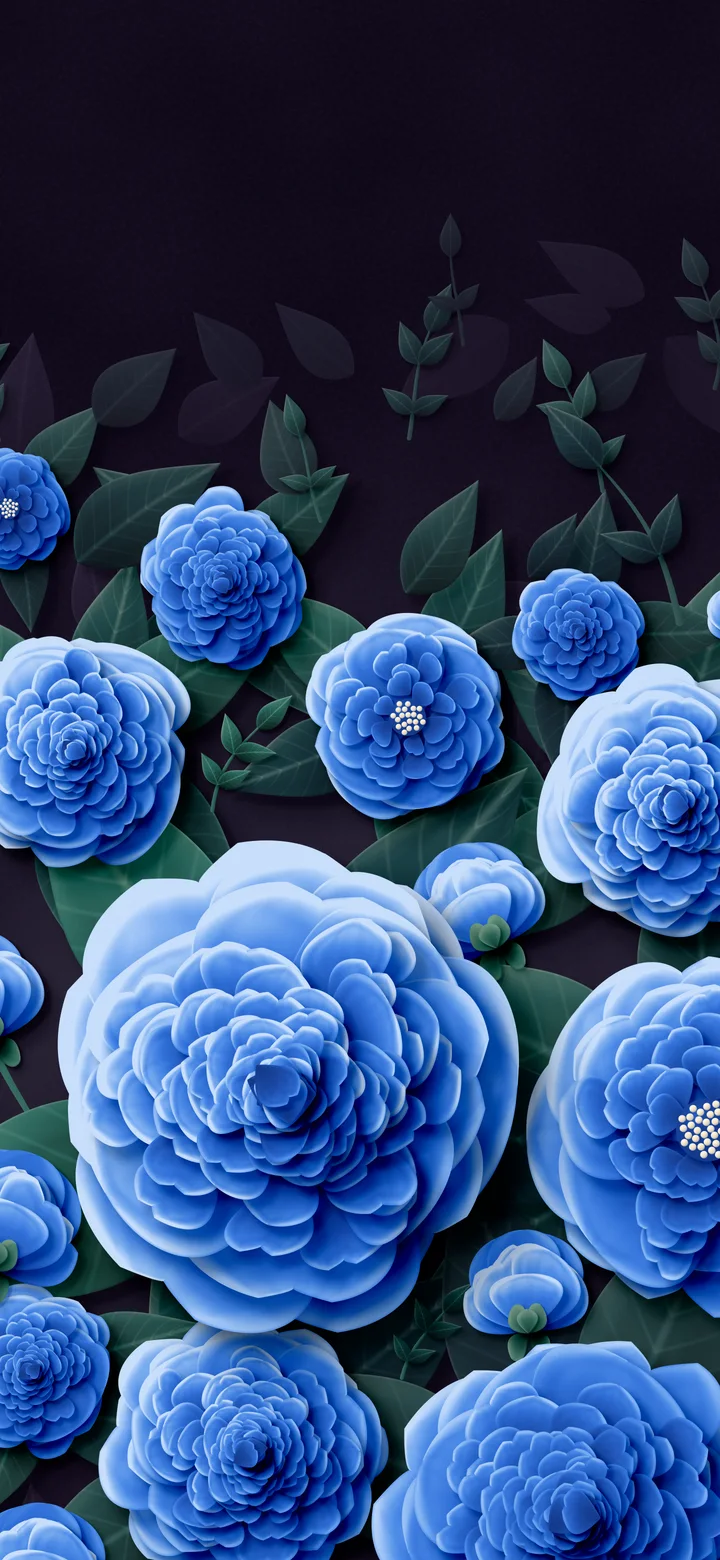 Blue Paper Peonies wallpaper for iPhone and Android