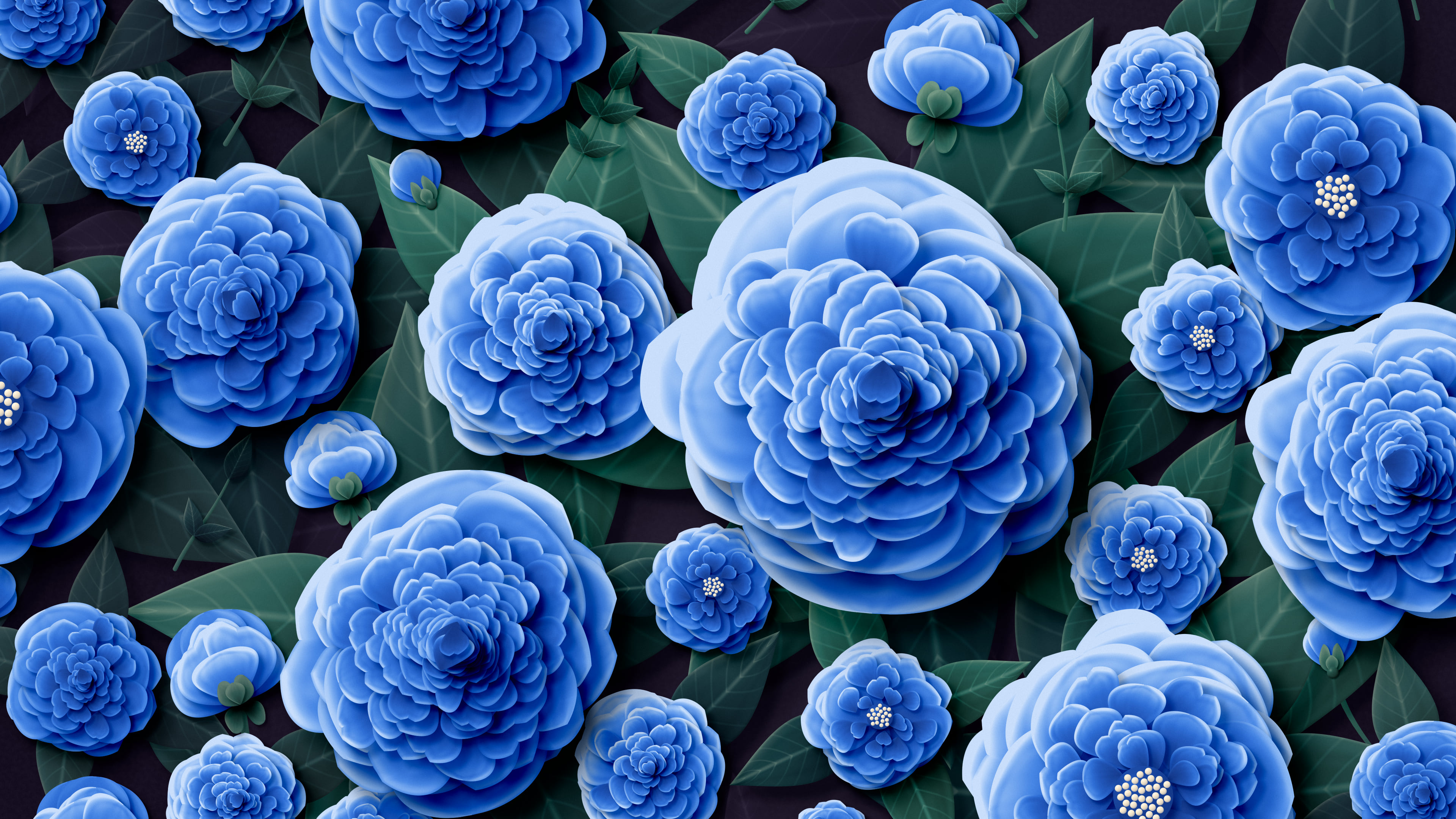 Blue Paper Peonies desktop wallpaper in 4K