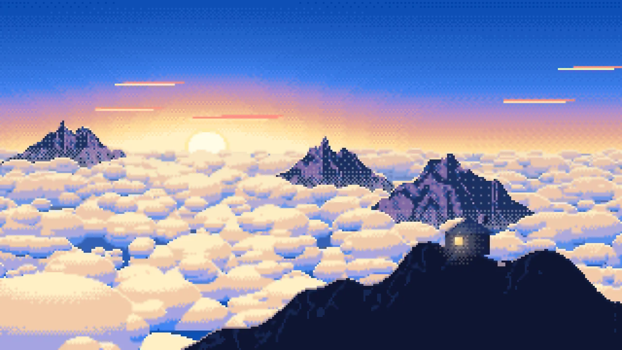 Blue Pixel Art Above the Clouds at Sunrise desktop wallpaper in 4K