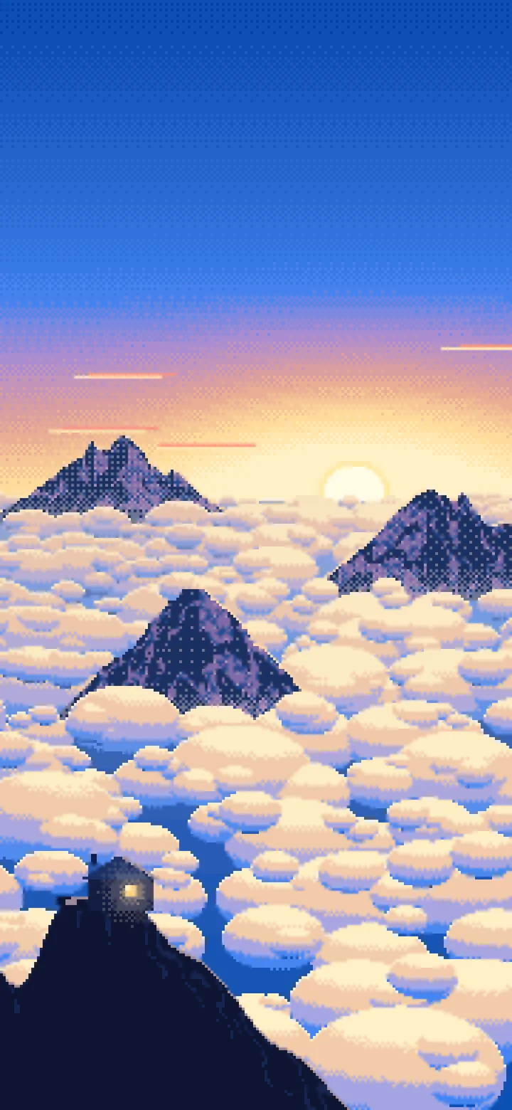 Blue Pixel Art Above the Clouds at Sunrise wallpaper for iPhone and Android