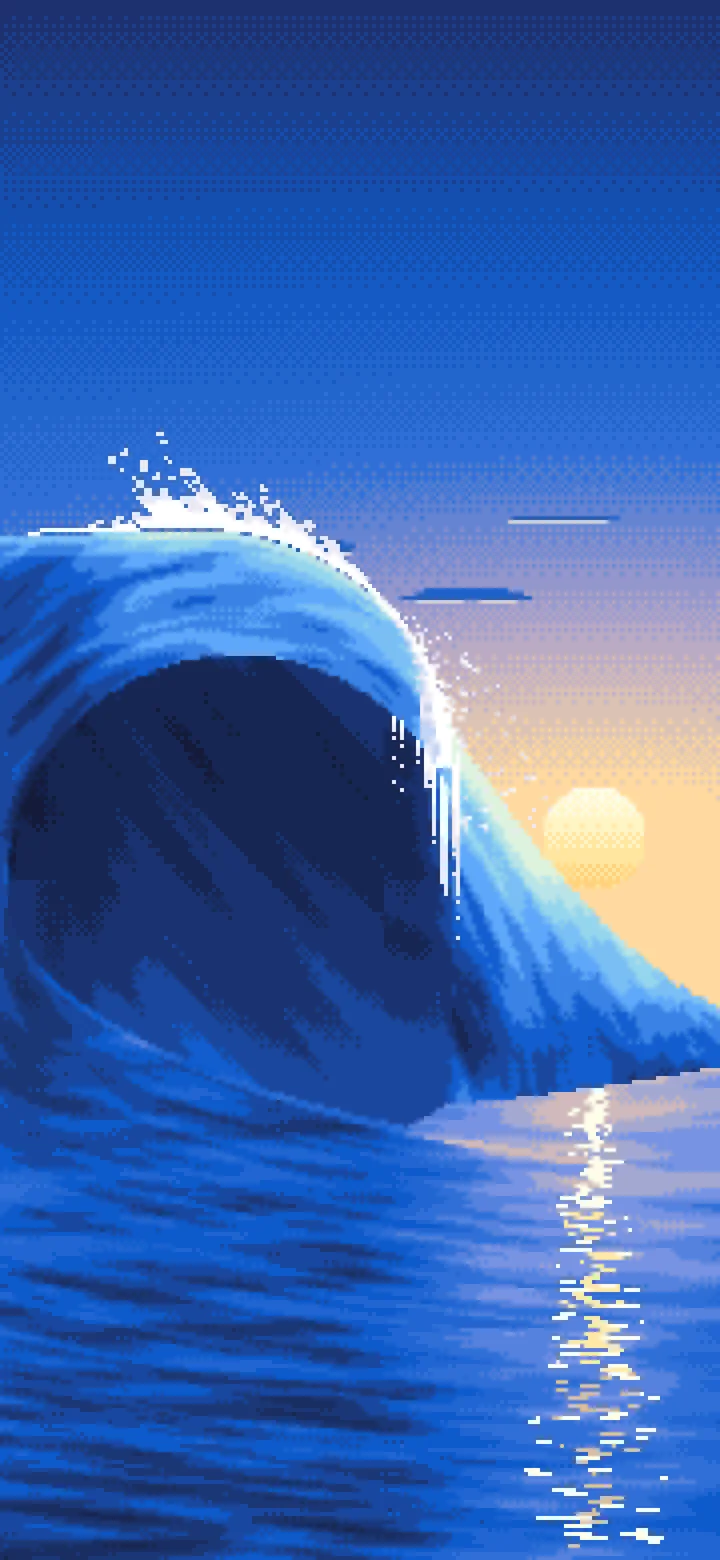 Blue Pixel Art Barrel Wave at Sunset wallpaper for iPhone and Android