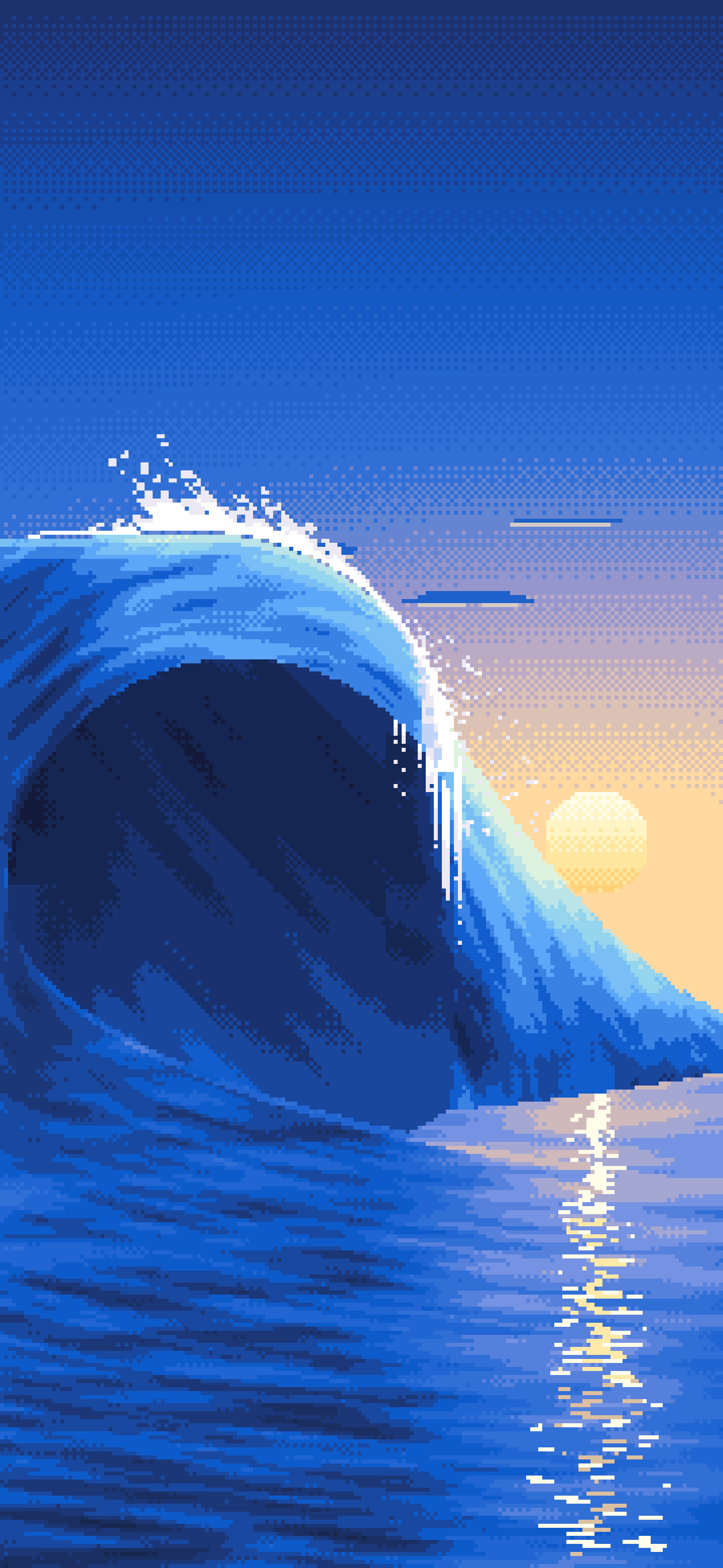 Blue Pixel Art Barrel Wave at Sunset wallpaper for iPhone and Android