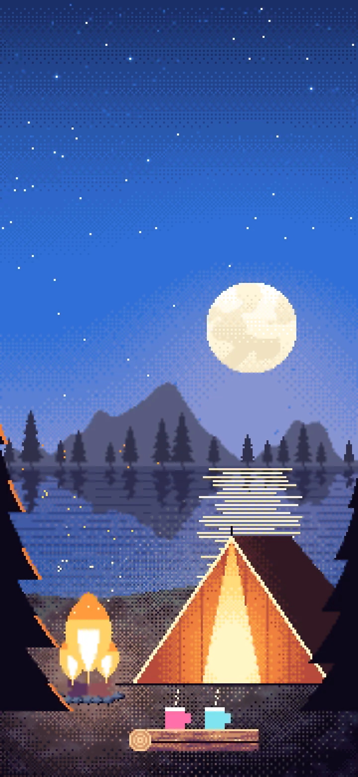 Blue Pixel Art Campfire wallpaper for iPhone and Android