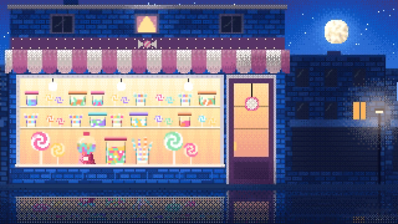 Blue Pixel Art Candy Shop desktop wallpaper in 4K