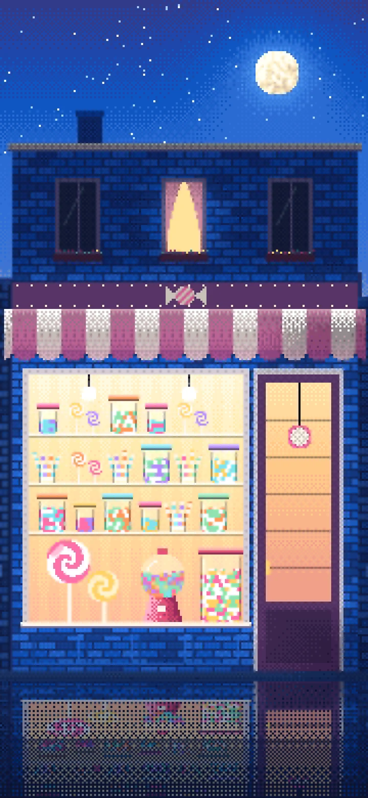 Blue Pixel Art Candy Shop wallpaper for iPhone and Android