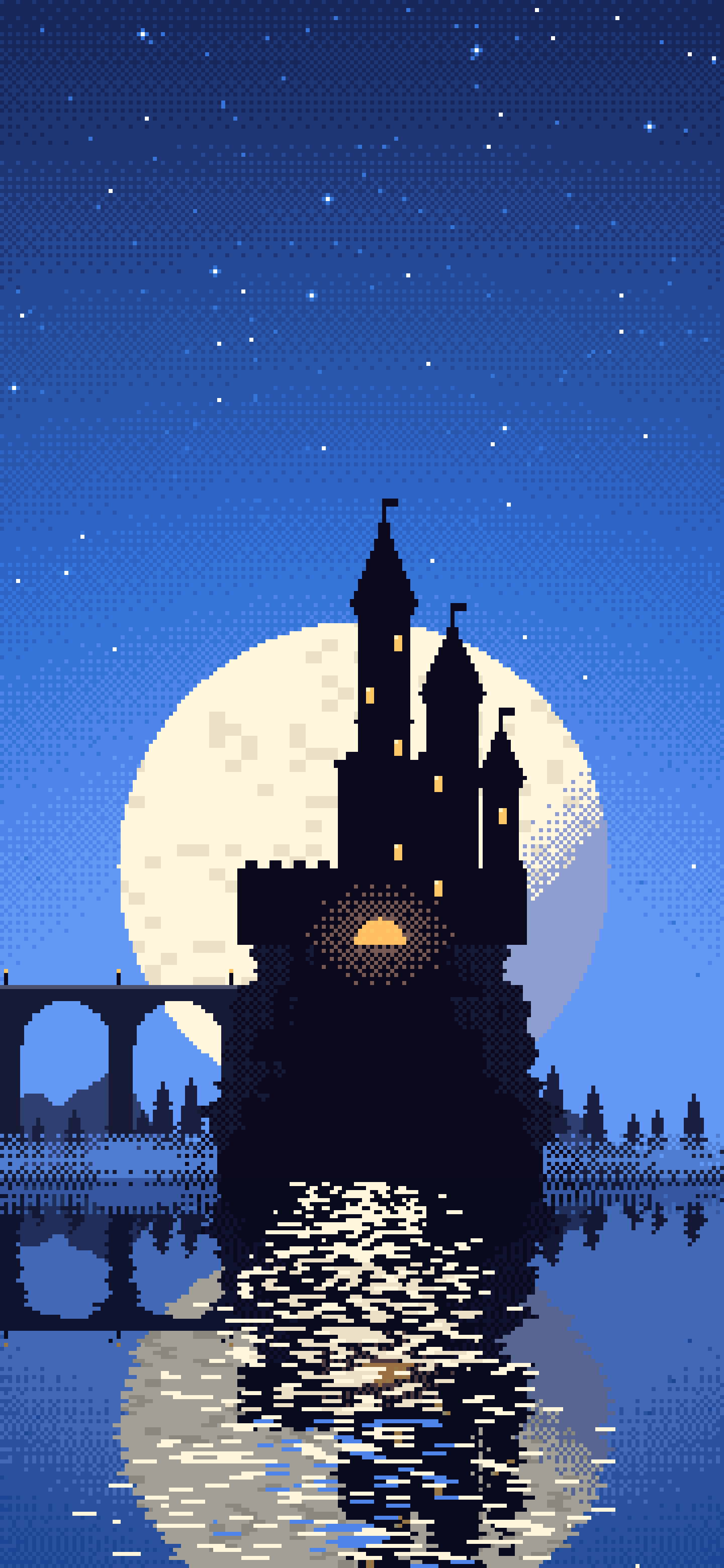 Blue Pixel Art Castle wallpaper for iPhone and Android