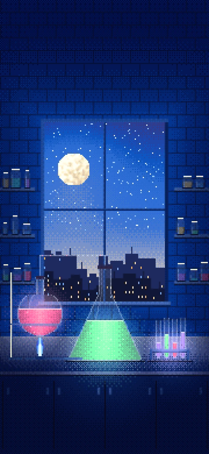 Blue Pixel Art Chemistry Lab wallpaper for iPhone and Android