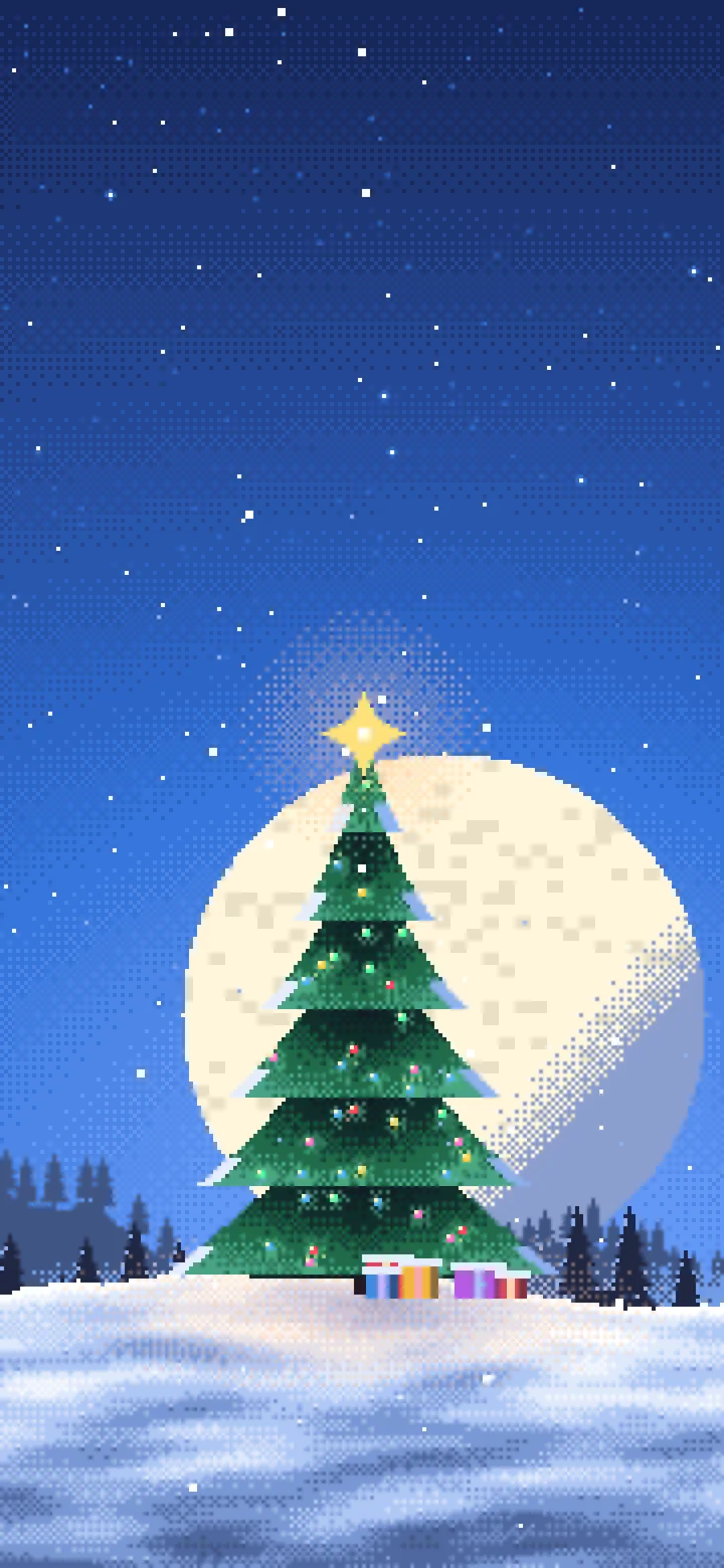 Blue Pixel Art Christmas Tree wallpaper for iPhone and Android