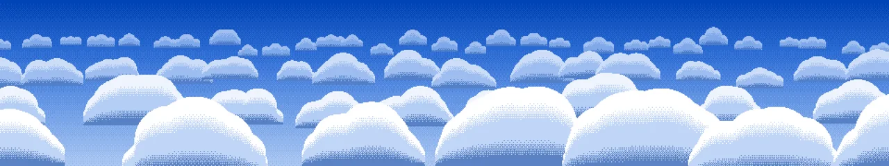 Blue Pixel Art Clouds triple monitor wallpaper, 7680 × 1440