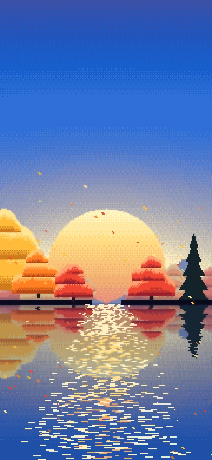 Blue Pixel Art Fall Lake wallpaper for iPhone and Android