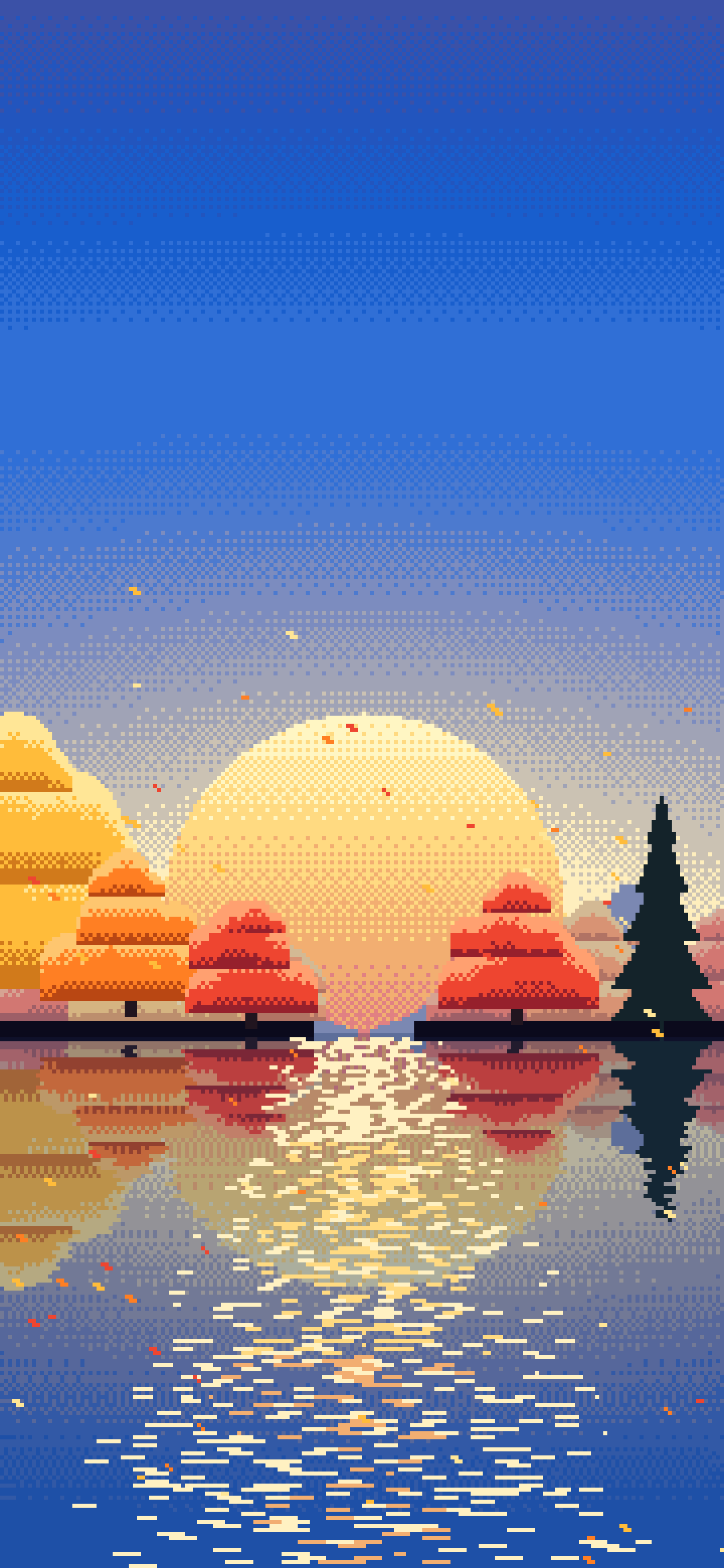 Blue Pixel Art Fall Lake wallpaper for iPhone and Android