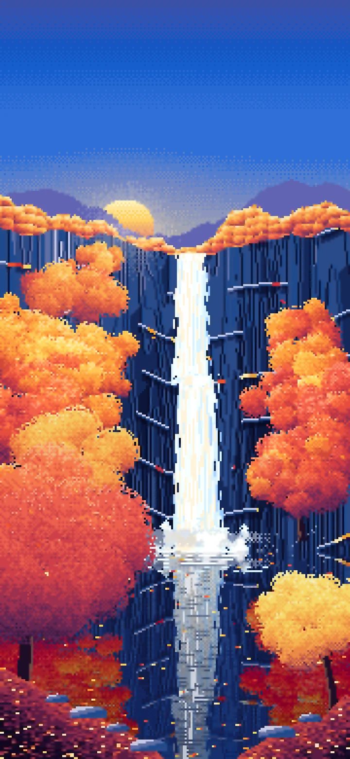 Blue Pixel Art Fall Waterfall wallpaper for iPhone and Android